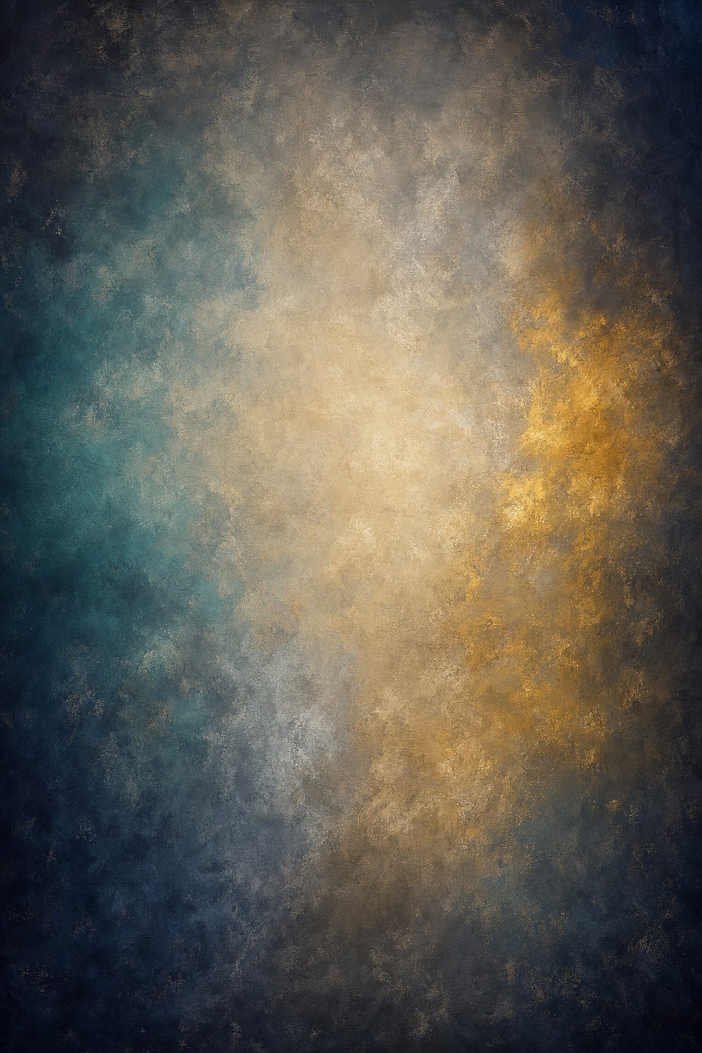 Hand-painted mobile studio backdrop in teal, champagne and gold, brought to the client's location