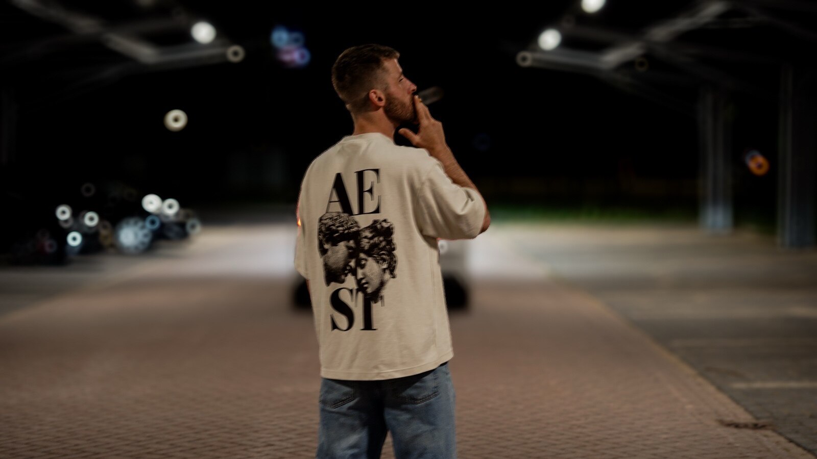 Moody night portrait in parking garage
